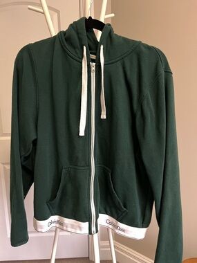 Calvin Klein Green Zip-Up Hoodie with White Trim